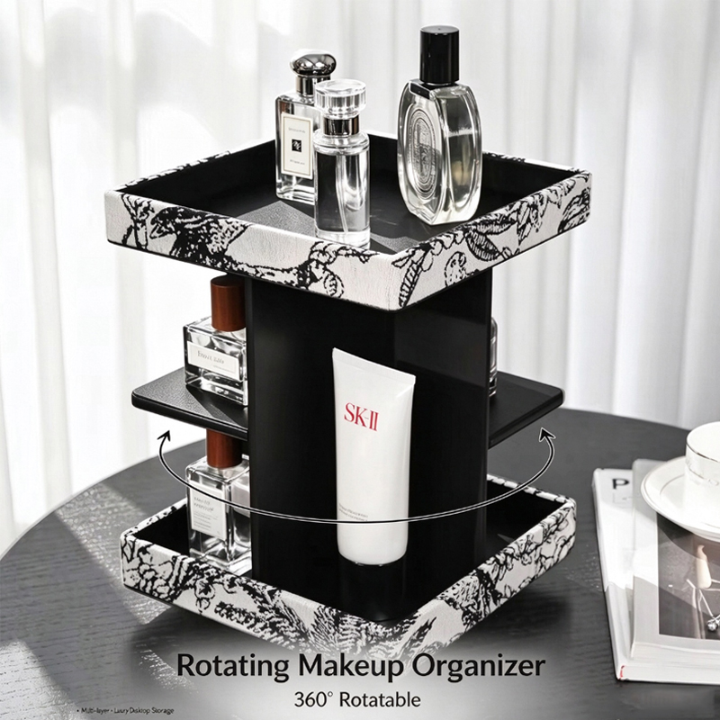 Luxury Skincare Tools - Multi-layer 360° Rotatable Wood Grain Cosmetic