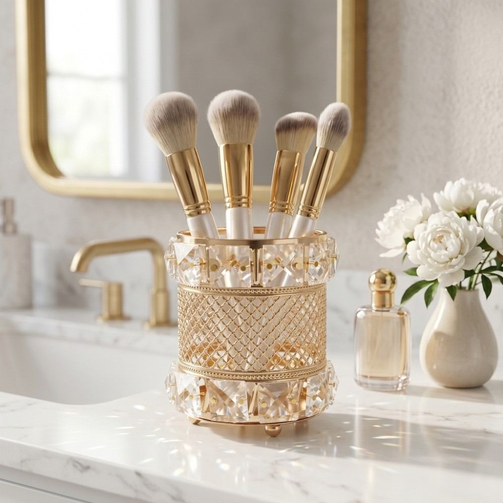 Gold Makeup Brush Holder Organ - Luxury Skincare And Makeup Brands ulasan dan harga